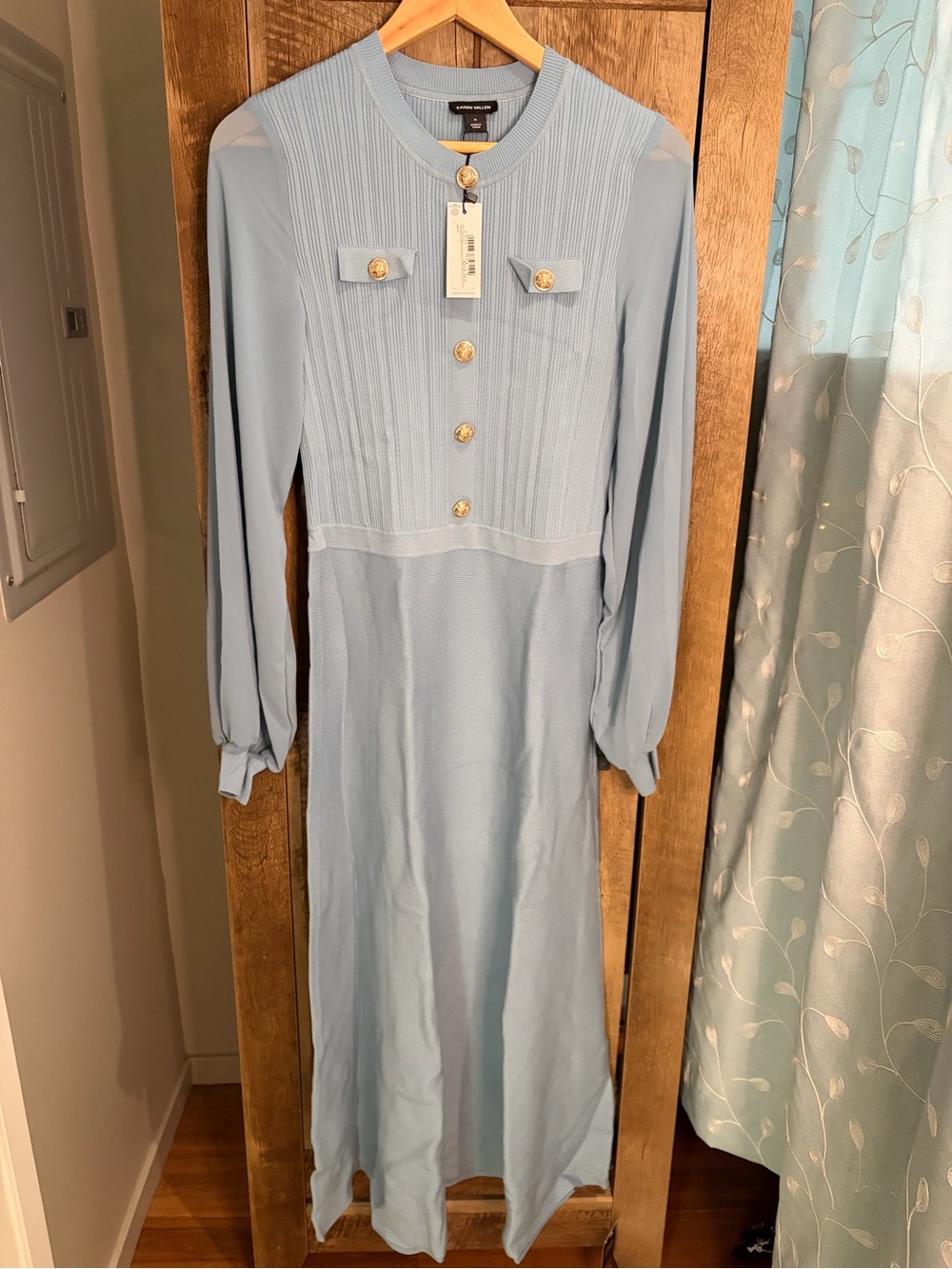 Karen Millen Blue Military Trim Knit Maxi Dress Size M NWT